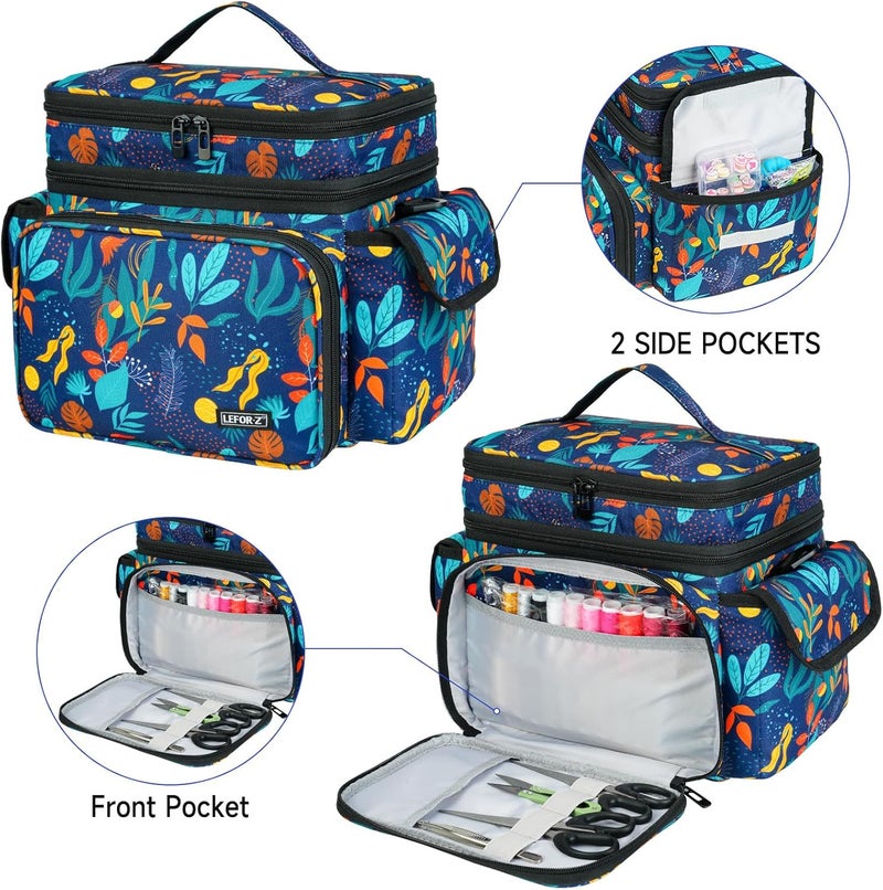 LEFORZ Sewing Supplies Organizer,Double-Layer Sewing Accessories Storage Bag,Protable Travel Sewing Box Sewing Basket for Sewing Tools,Leaf Pattern(Bag Only) - Image 4